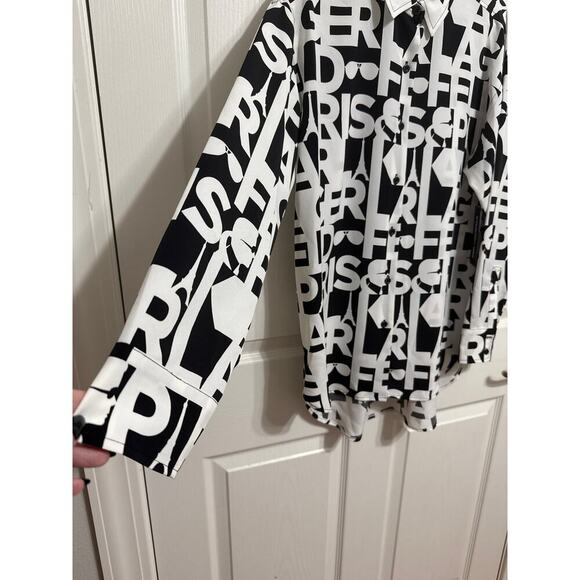 Karl Lagerfeld NWT Paris Logo Print High Low Button Down Shirt Size Small - Picture 7 of 12